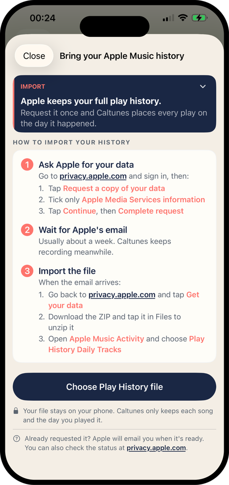Importing past Apple Music history into Caltunes